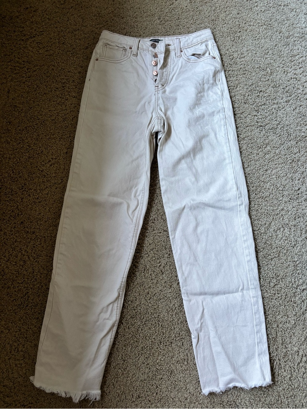 wild fable Cream High-Rise Straight Jeans with Contrast Stitching